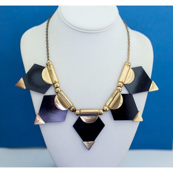 Jewelry | 18 Inch Vintage Gold Tone Geometric Black Stone Avant Garde